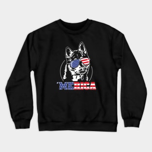 Siberian Husky American Flag Merica patriotic dog Crewneck Sweatshirt